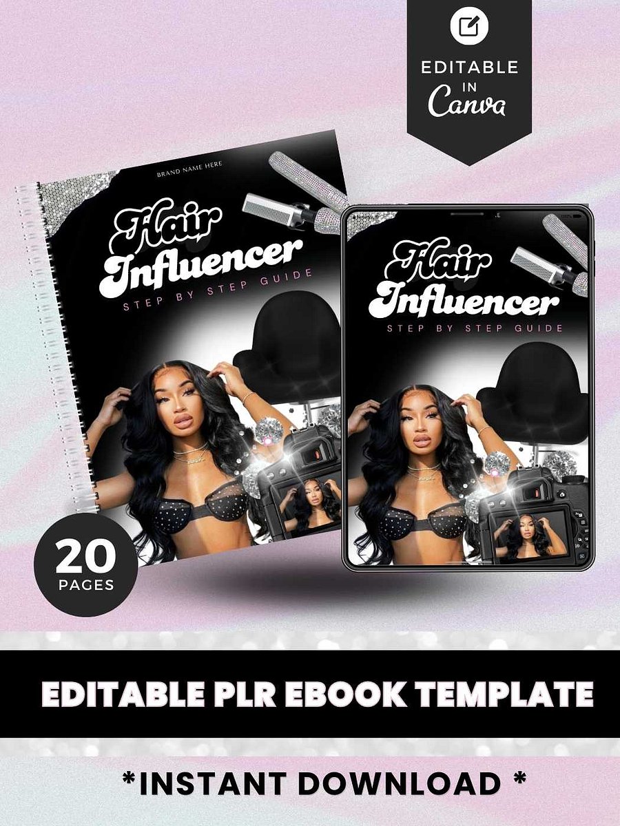 Wig Hair Influencer eBook Guide, Influencer Marketing, Social Media Growth & Brand Sponsorships, Monetize Beauty Content, PLR Canva Template product image (1)