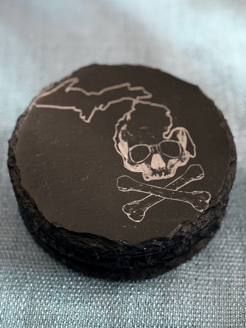 Michigan Skull & Crossbones Slate Coaster (4 pack) - Because Your Furniture Deserves a Pirate's Life (Yo Ho Ho!)
