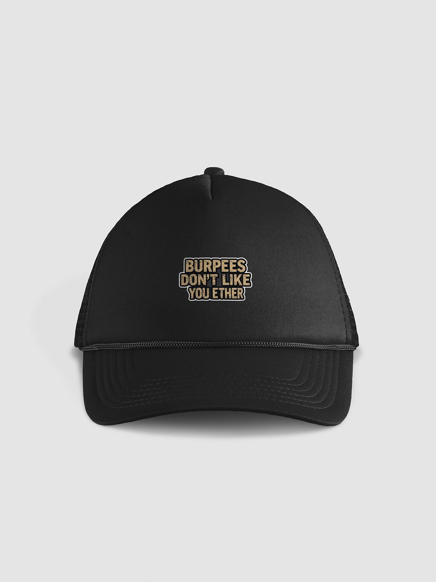 Distressed Tan Burpees Trucker Hat product image (2)