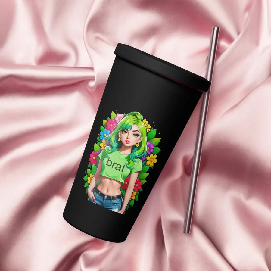 Brat 20 oz Tumbler Cup - Black - Insulated Tumbler with a Straw v2 product image (4)
