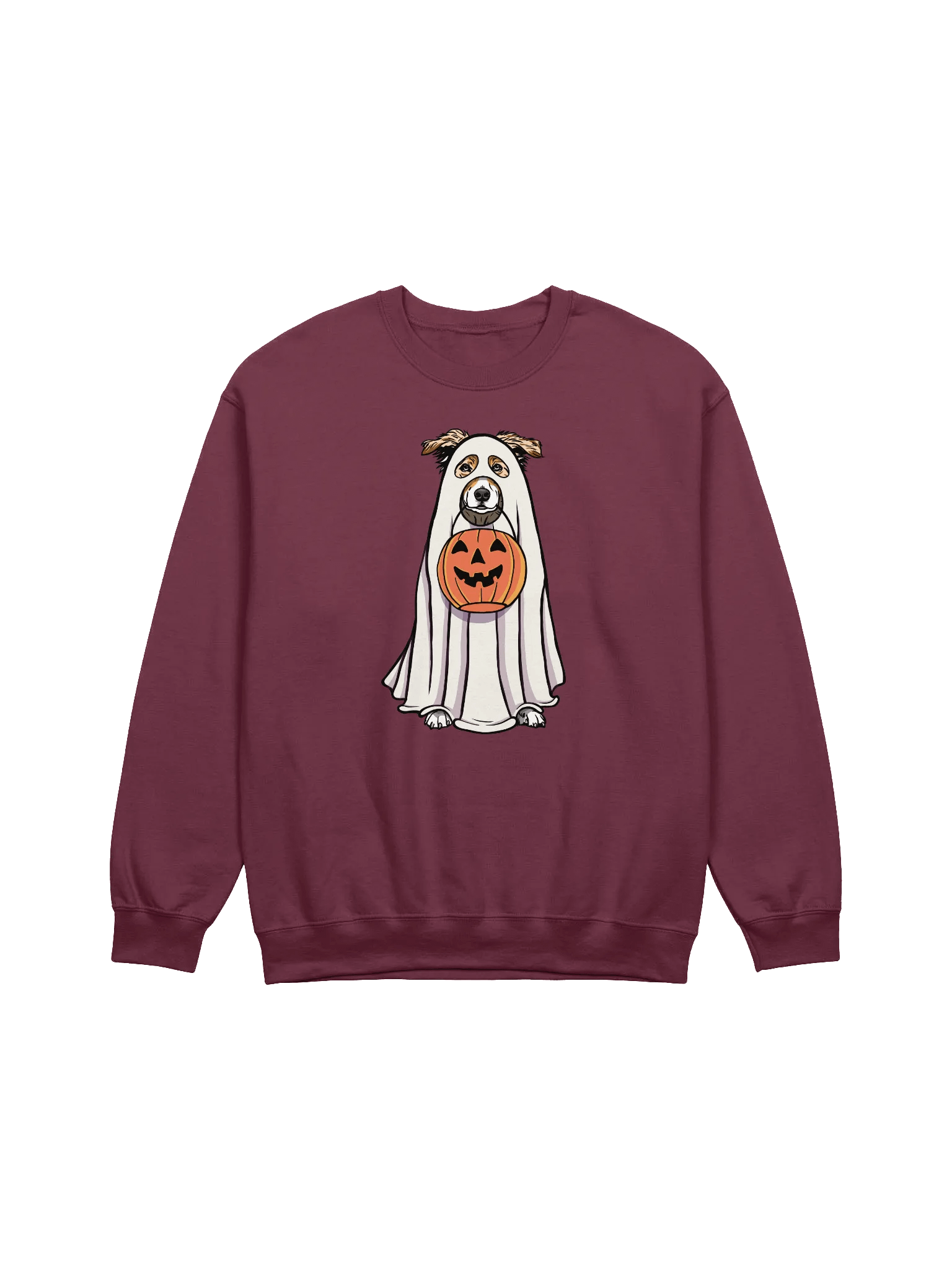 Funny Halloween Australian Shepherd(Red Merle) Sweatshirt | Funny Aussie Wearing a Ghost Costume and Holding a Pumpkin Basket product image (12)