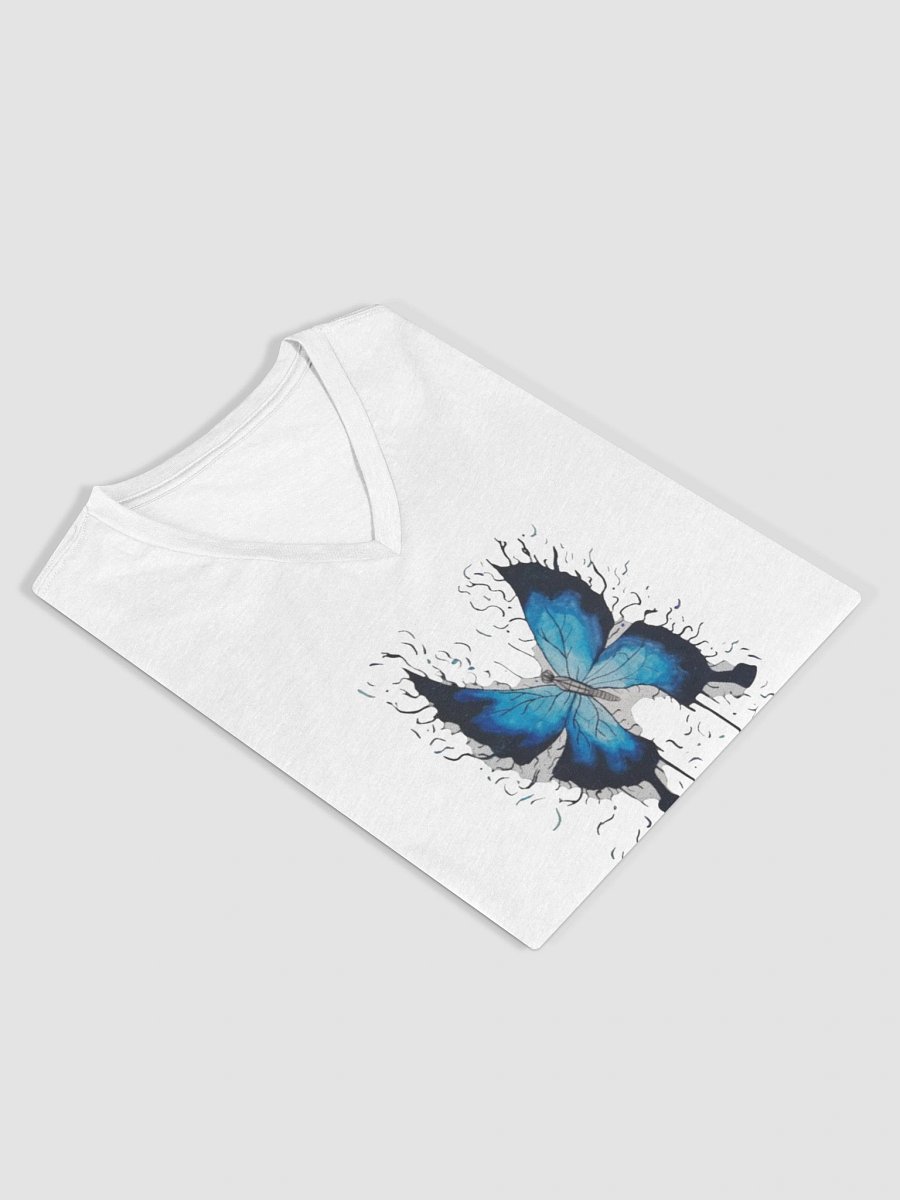 White Cat Blue Butterfly (art by Dina R.) watercolor painting - Women's Relaxed V-Neck T-Shirt product image (4)