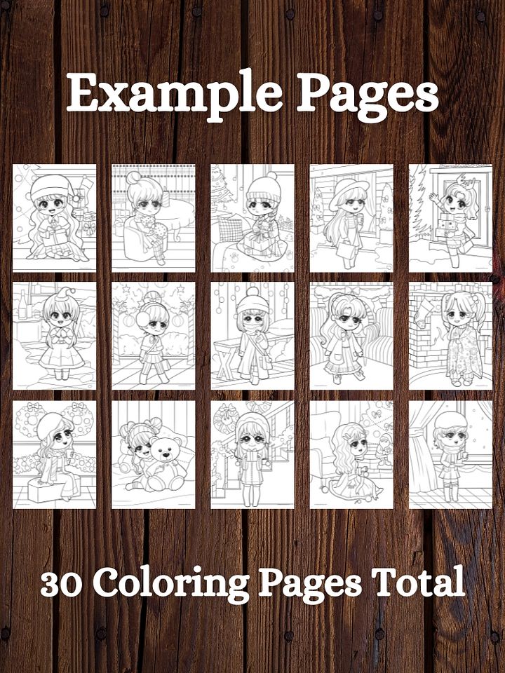 Chibi Girls Christmas Coloring Pages for Kids product image (2)