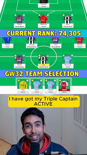 TRIPLE CAPTAIN ACTIVE!
My team selection for FPL GW32, including my captaincy decision!
Like and Subscribe if you enjoy the v...