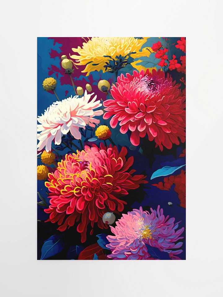 Autumn Splendor Chrysanthemum Bouquet - Dynamic Floral Art Print Matte Poster product image (2)