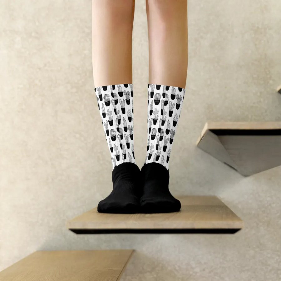 Line Art Cacti Pattern Socks product image (11)
