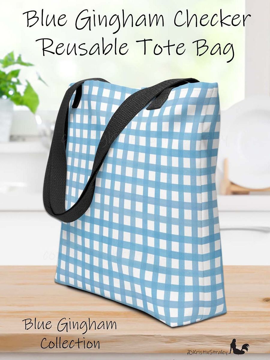 Blue Gingham Checker on White Tote Bag product image (1)