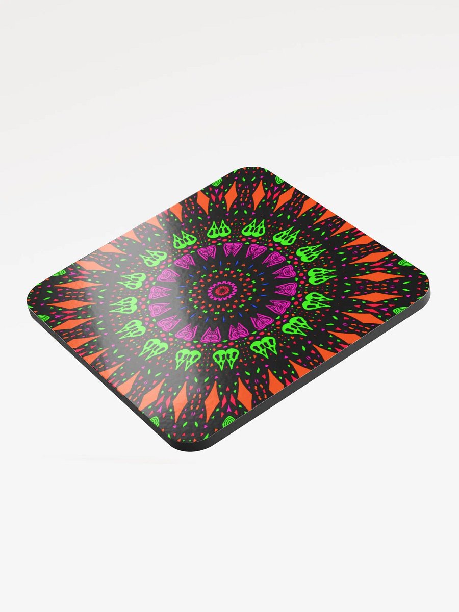 Twisted Trippy Kaleidoscope Cork-Back Coaster, Colorful Creepy Strange Skulls Art product image (4)