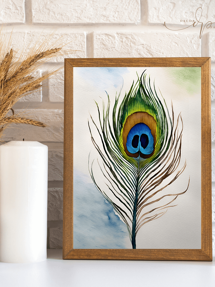 Watercolour Painting Printable Wall Art of PEACOCK FEATHER product image (1)
