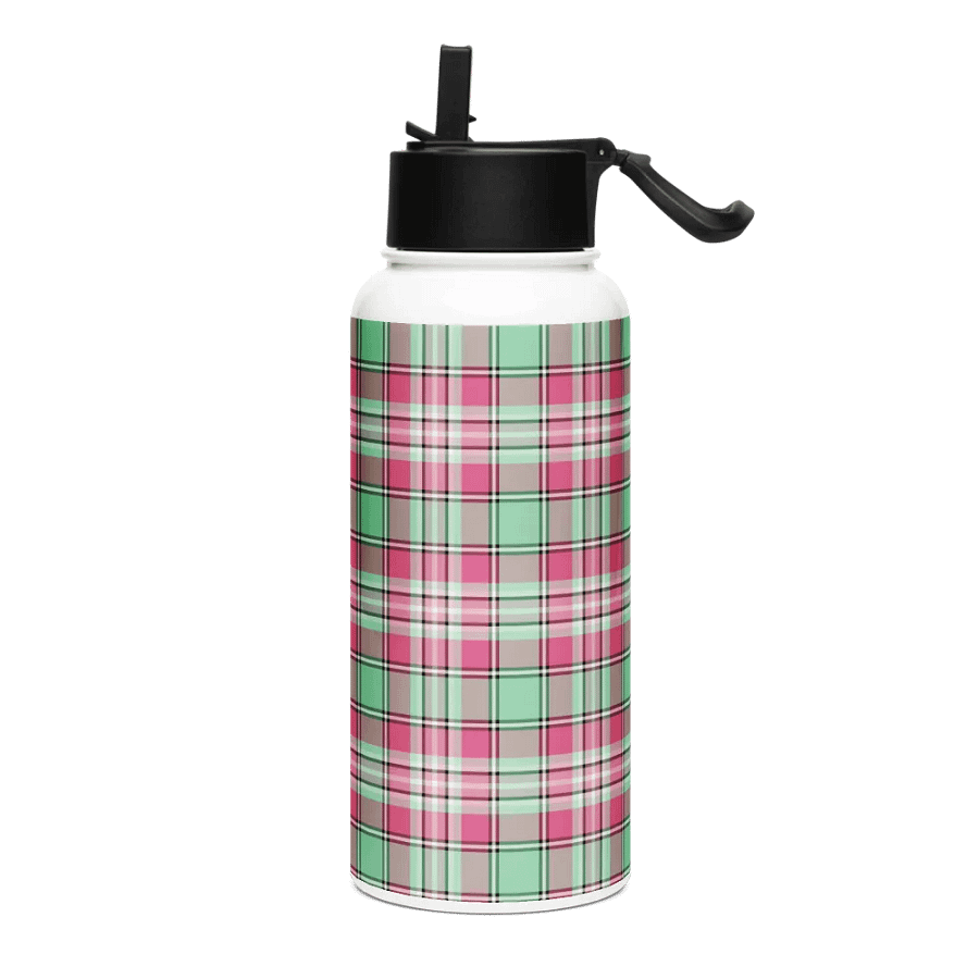 Mint Green and Pink Plaid Water Bottle product image (2)