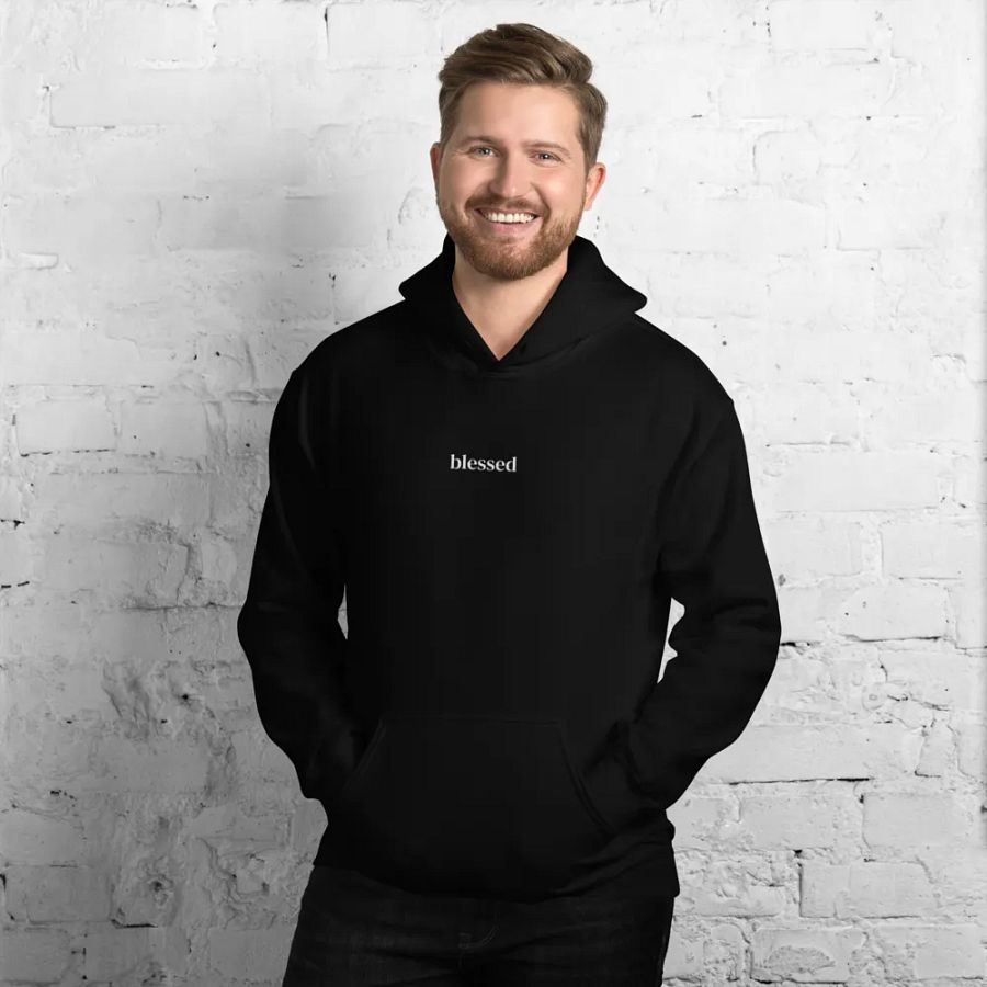 Minimalistic Unisex Blessed Embroided Hoodie (White Embroided) product image (8)