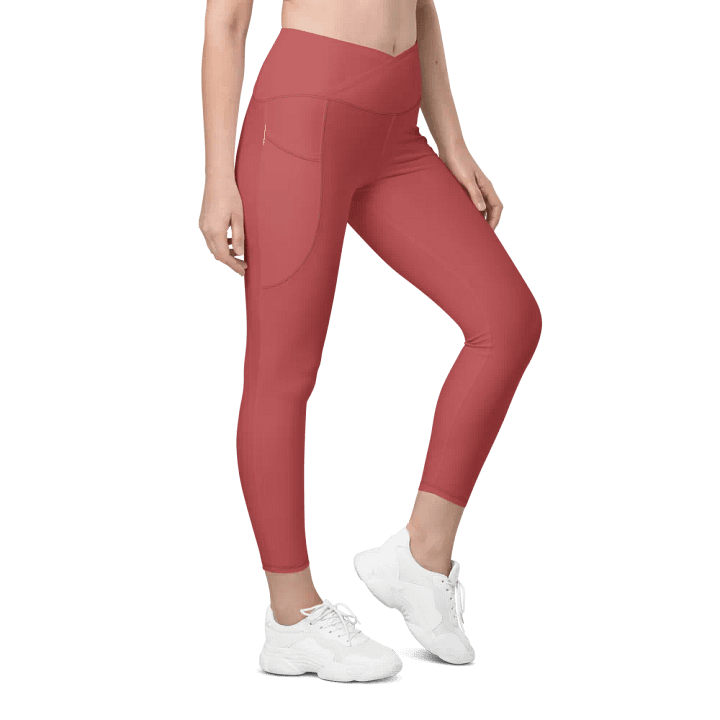 Plain Brick Red Soft Summer Women's High Waisted Premium Crossover Leggings with Pockets by Treasure Pie product image (1)