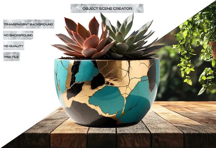 Kintsugi Radiance – Planter with Succulents PNG product image (2)