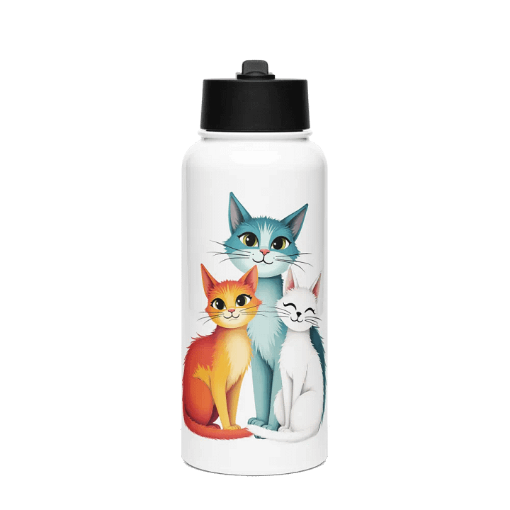 Triangular Harmony Cat Stainless Steel Water Bottle with a Straw Lid product image (1)