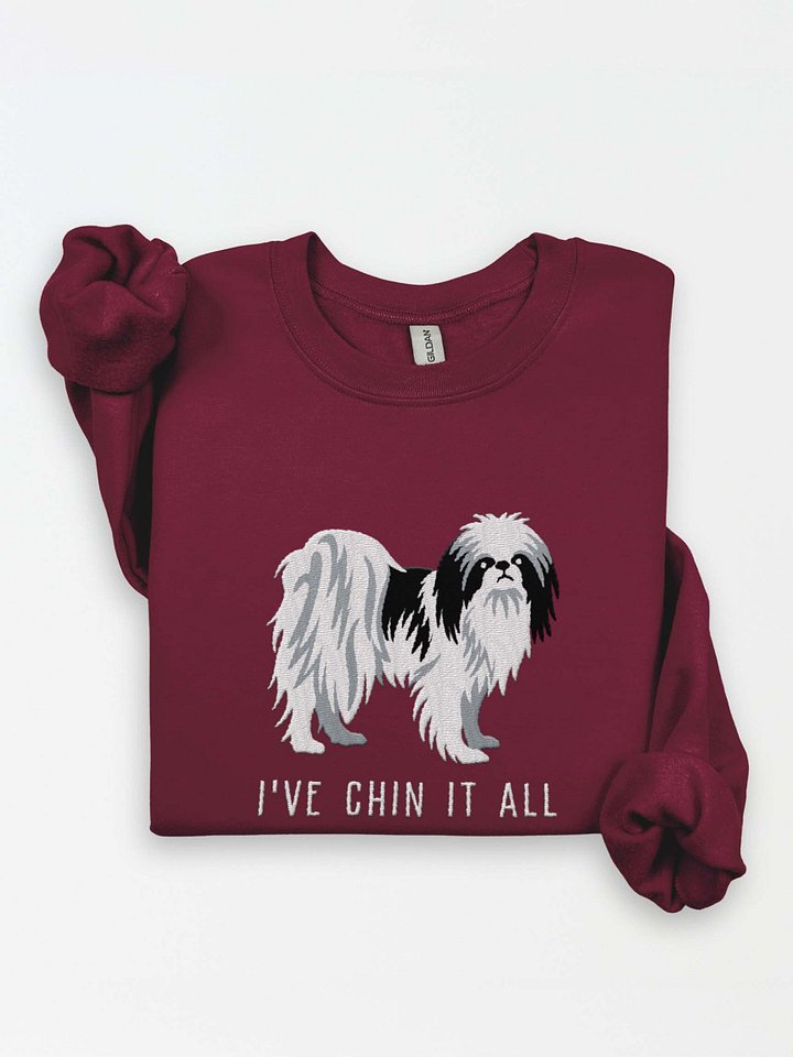 I've Chin It All Sweatshirt (Embroidered) of a Japanese Chin(Black & White) product image (1)