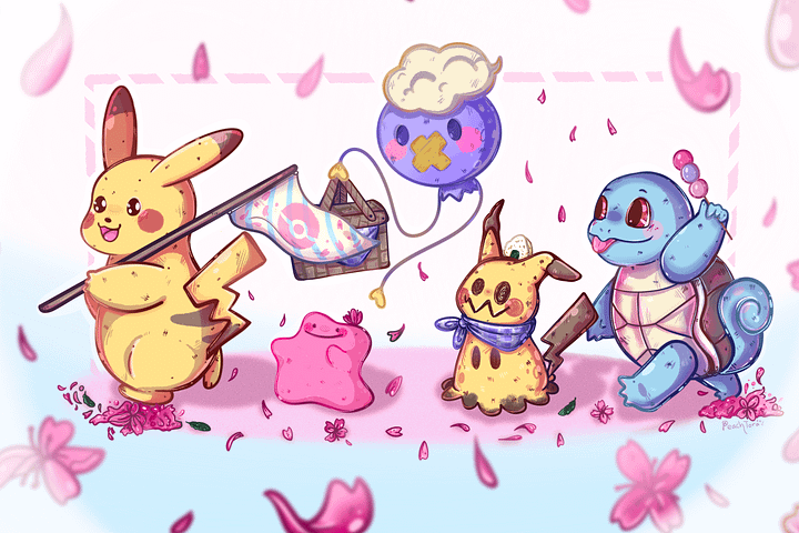 Sakura Poke Parade (Postcard Print) 🌸 product image (2)