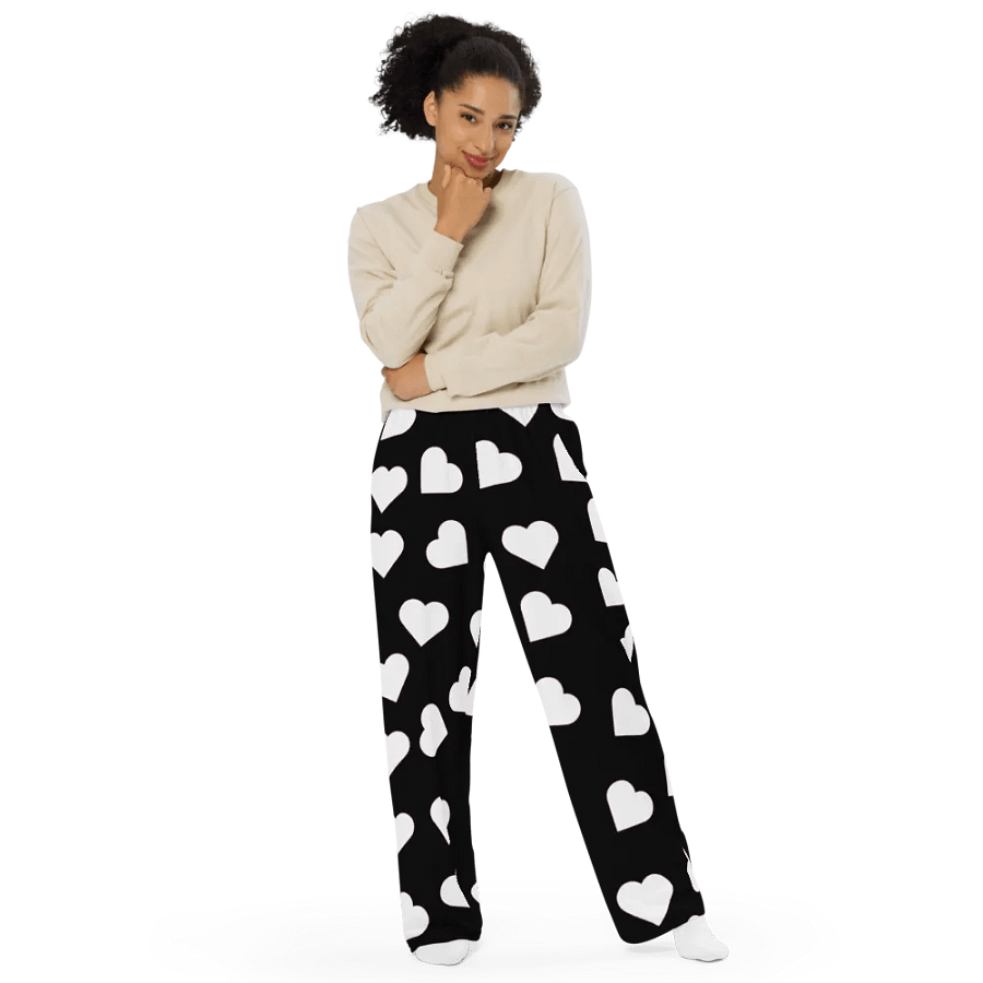 Love Pattern 5 Black and White Unisex Wide Leg Trousers product image (11)