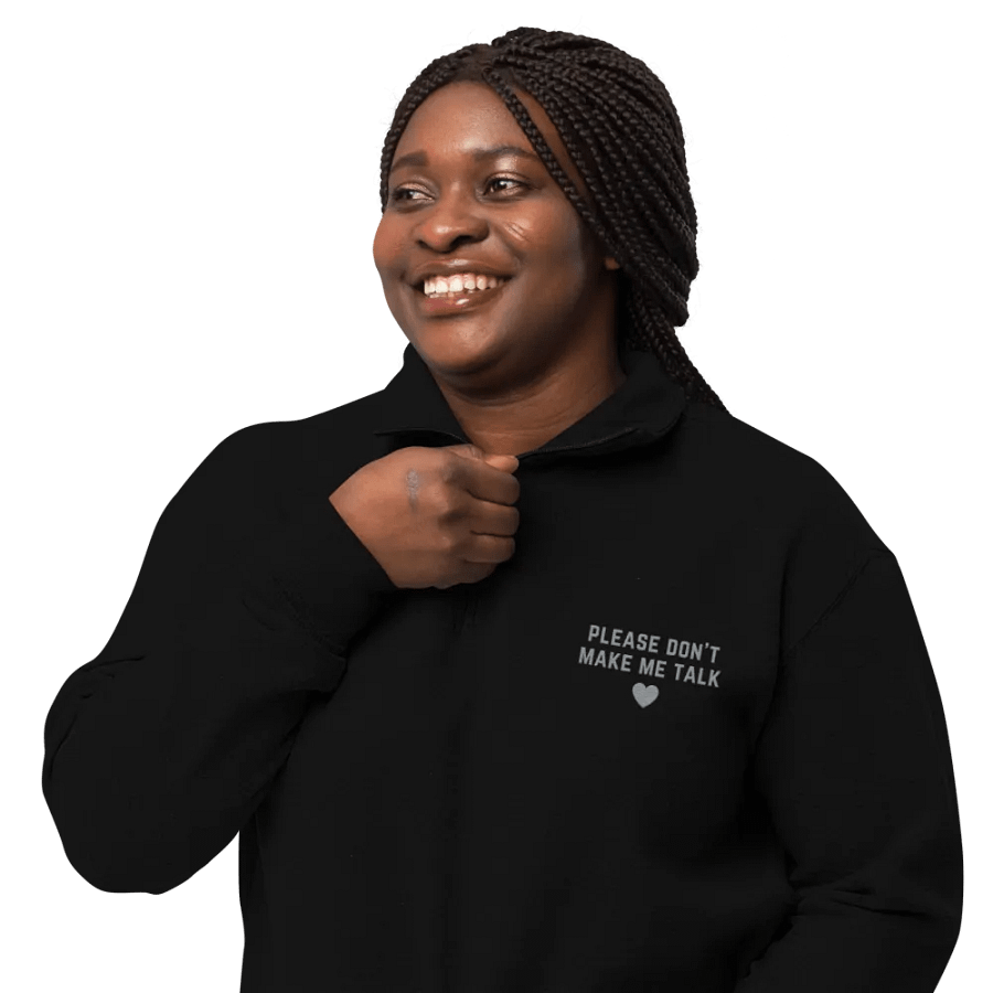 PLEASE DON'T MAKE ME TALK (grey) embroidered quarter zip product image (3)