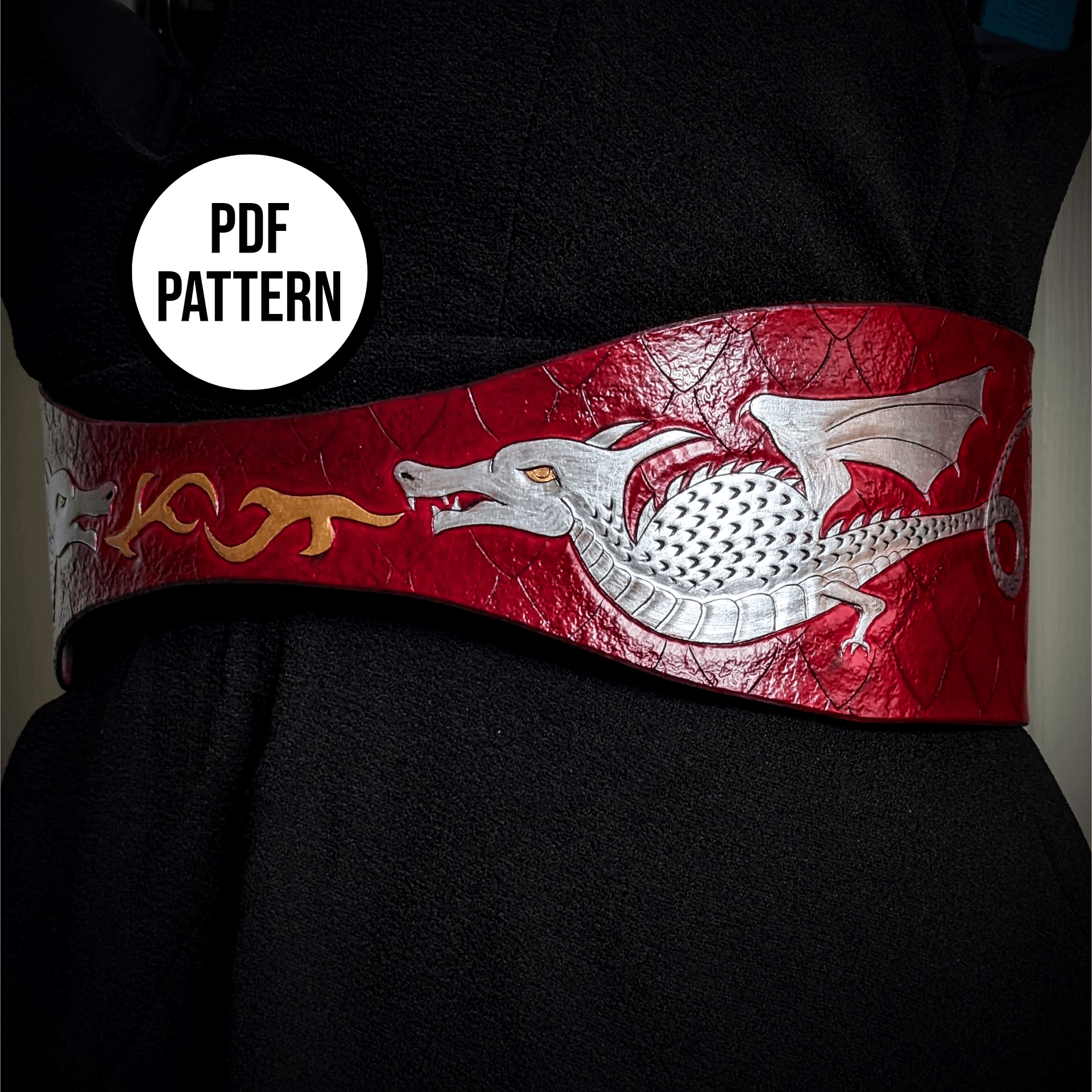 Leather Corset Belt with Dragons - PDF Pattern for Leatherwork product image (1)