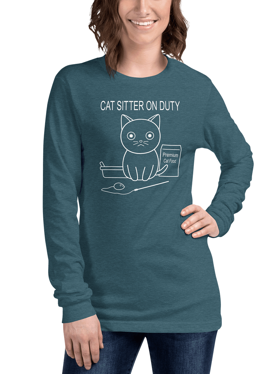 Cat Sitter on Duty Unisex Long Sleeve Tee, White Print product image (3)