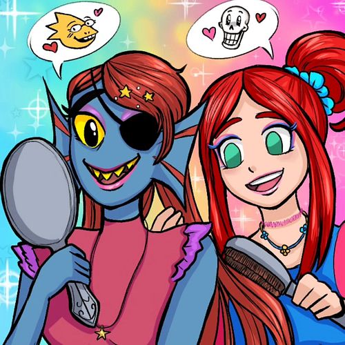 GIRLS NIGHT WITH UNDYNE!!!! MY ULTIMATE FANTASY 🥰🤭💖💅 (they're getting ready for a night out) 
.
.
.
.
.
.
.
💖Tags💙
#undertale...