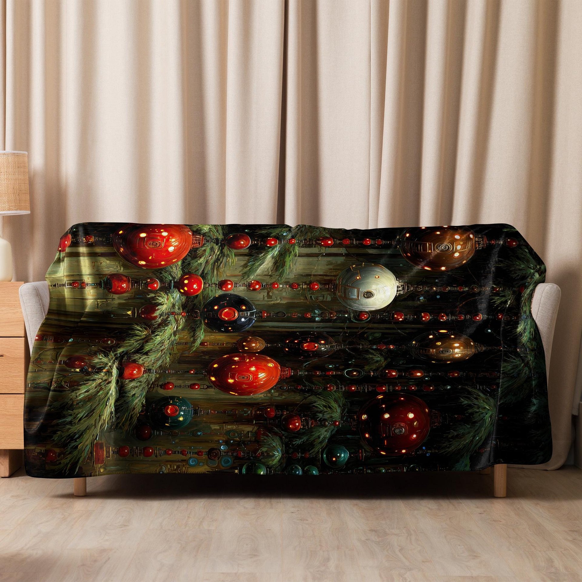 Ornate Signal Forest – Futuristic Christmas Blanket | Painterly Festive Design with Warm Tech Glow product image (2)