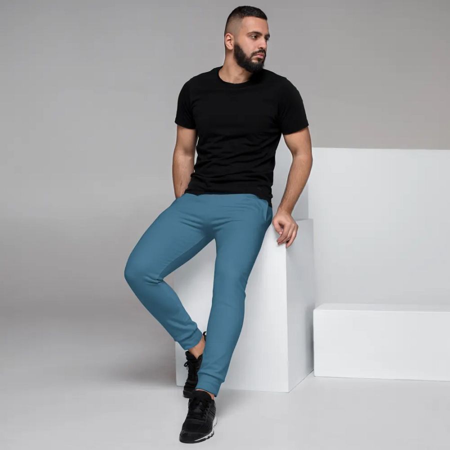 Plain Medium Blue True Summer Recycled Polyester Premium Men's Joggers by Treasure Pie product image (7)