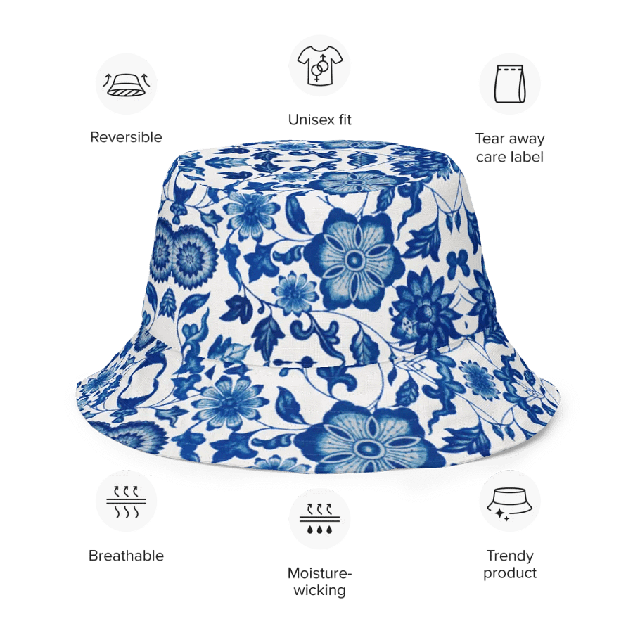 Blue Floral Chinoiserie Reversible Bucket Hat product image (12)