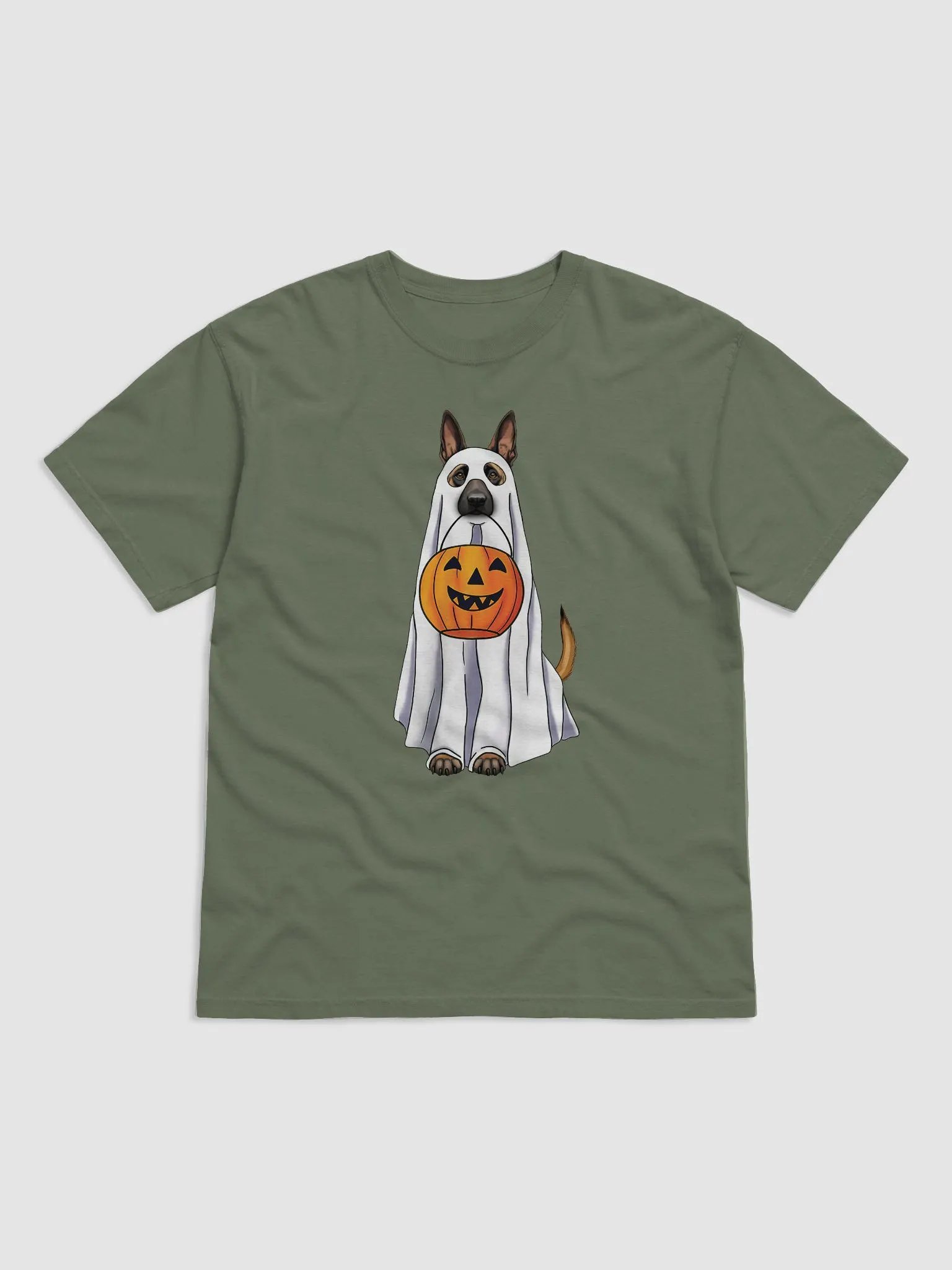 Belgian Malinois Halloween Tee | Funny Fall and Halloween Malinois Wearing a Ghost Costume with Pumpkin Basket product image (2)