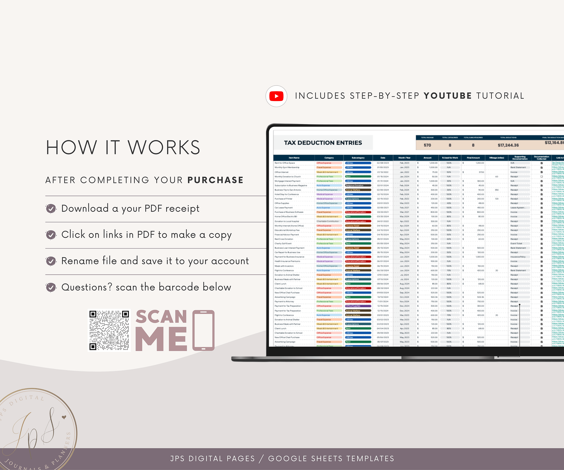 Tax Deductions Tracker & Dashboard Spreadsheet, Google Sheets Template product image (10)