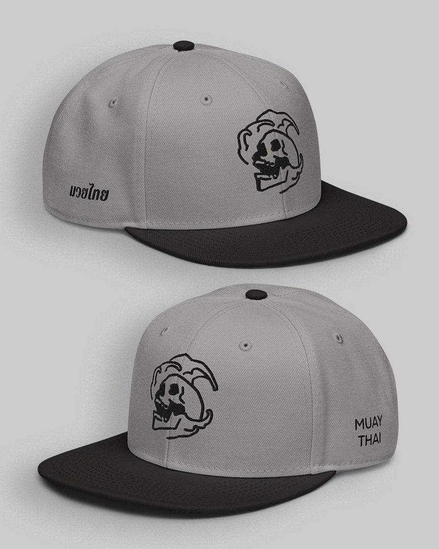 Muay Thai Skull Embroidered Snapback | Grey product image (1)