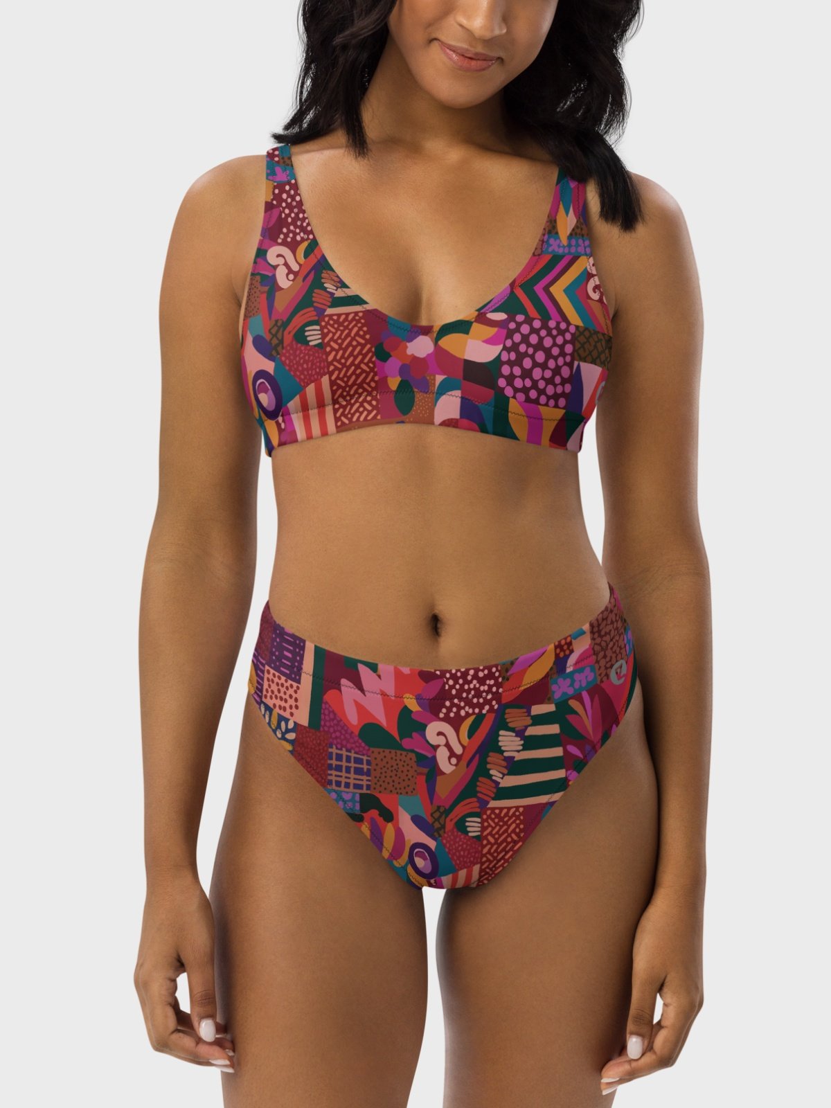 High-Waisted Bikini Bottom "Abstract African Ethnic Pattern" product image (4)