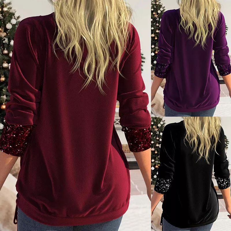 Womens Sequin Long Sleeve Tops Ladies Glitter Party Jumper Shirt Blouse T-Shirt product image (5)