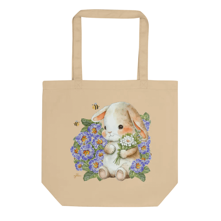Garden Whispers: Bunny and the Primula Zebra Blues Organic Cotton Tote Bag - Eco-Friendly, Durable, Stylish product image (13)