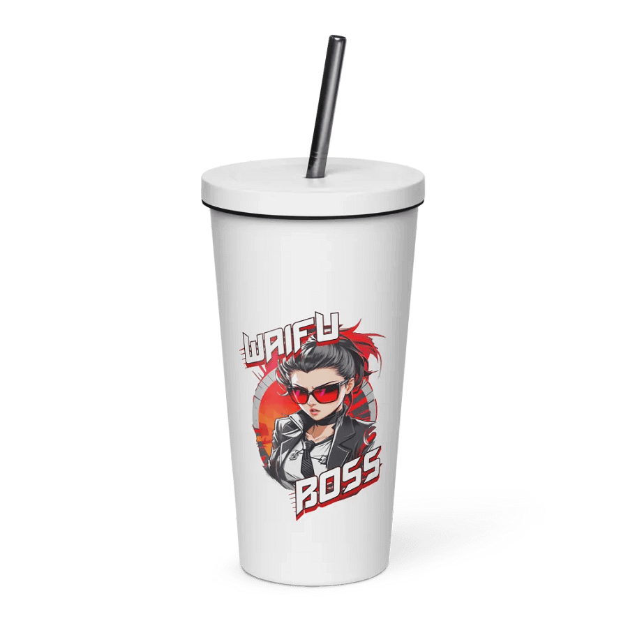Waifu Boss 20 oz Tumbler Cup - White - Insulated Tumbler with a Straw v1 product image (1)