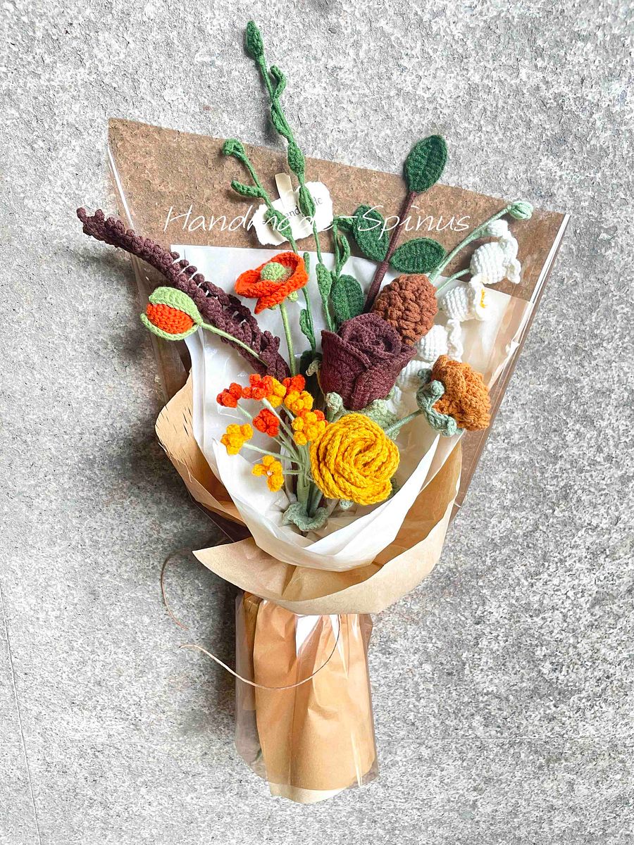 Brown Orange Autumn Charm Crochet Knit Bouquet product image (9)