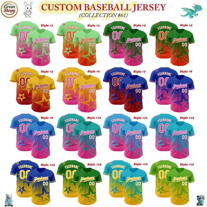 Authentic Baseball Jersey, Custom Baseball Jersey, Personalized Sport Jersey, Colorful, 3D Gradient Style Twinkle Star product image (181)