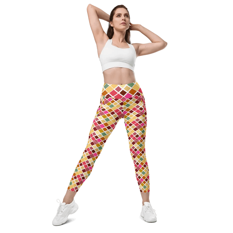 Colorful Square Pattern Design Leggings with Pocket - v5 product image (6)