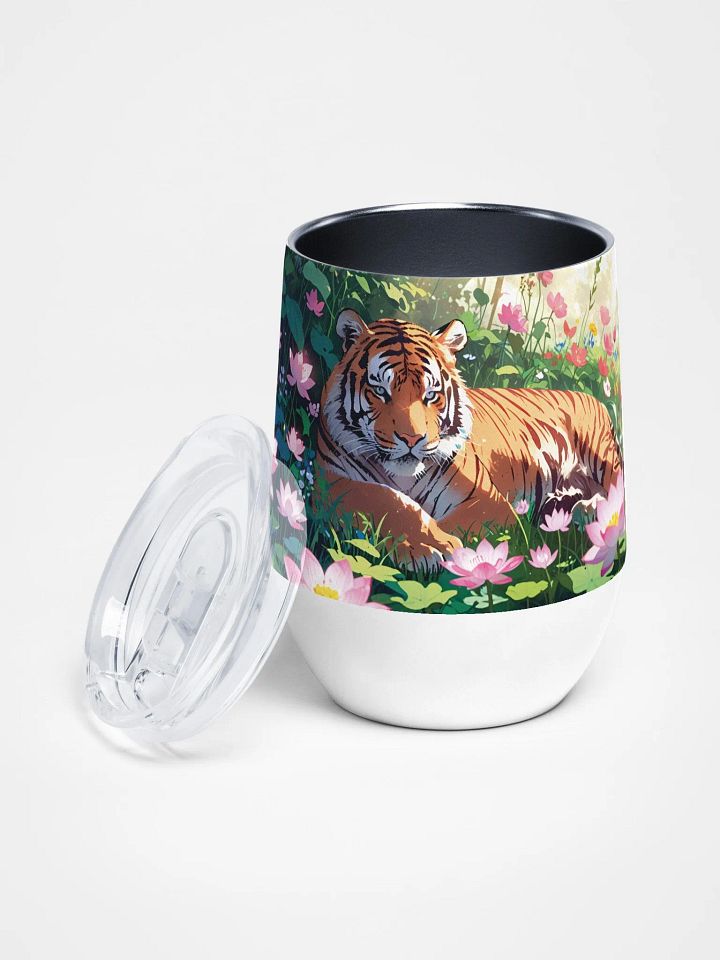 Majestic Tiger in Lotus Flowers 12 Oz Wine Tumbler – Bold Watercolor Tiger & Lotus Design product image (1)