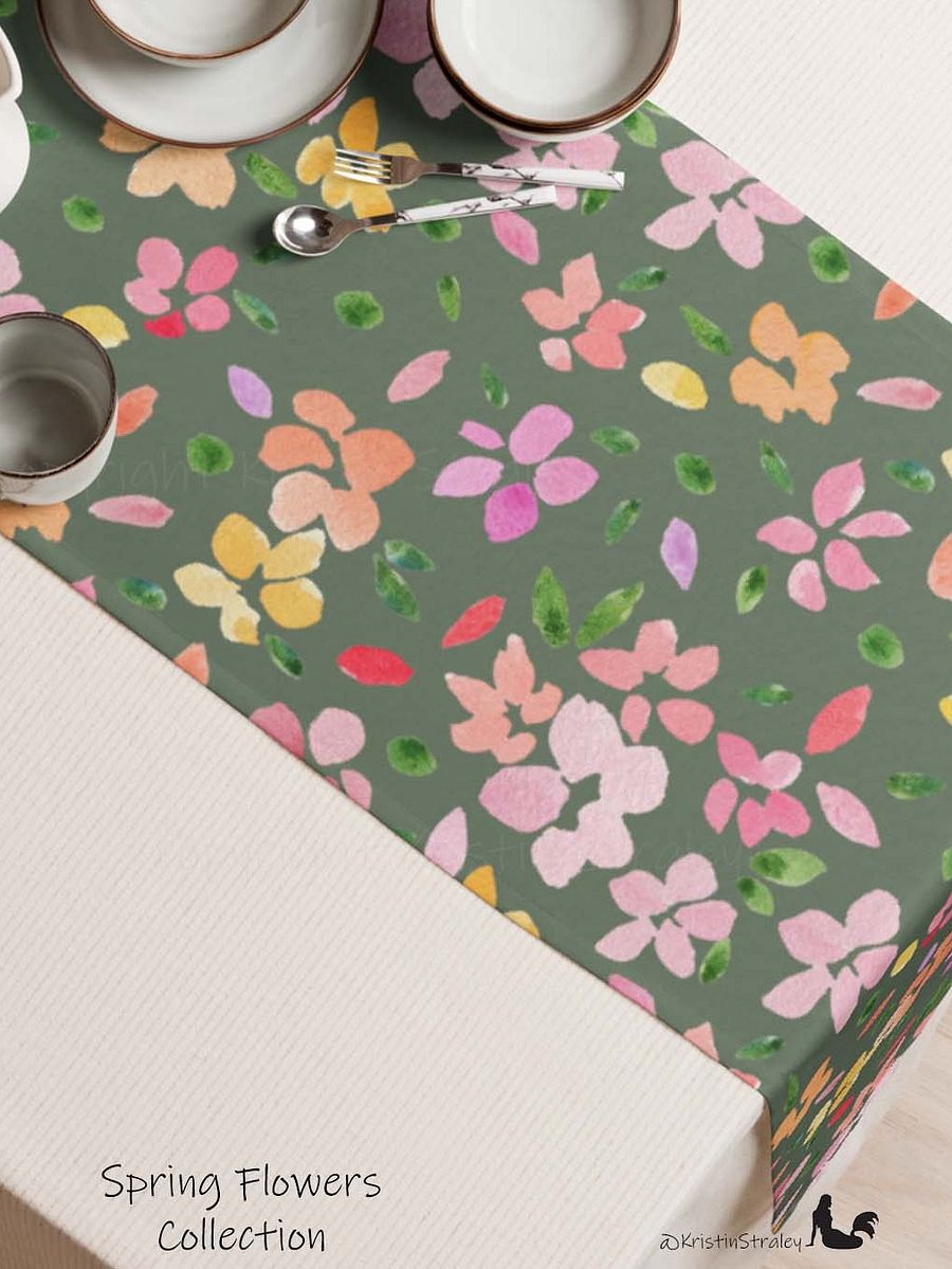 Spring Flowers on Olive Green Table Runner product image (4)