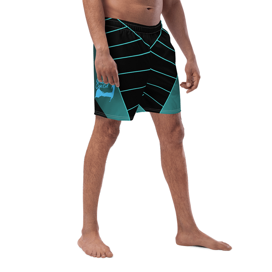 BOURNE to Cape Cod™ | Swim Trunks | Men's UPF 50+ Quick-Dry Coastal Shorts | Deep Sky Blue Logo on Geometric Lines product image (3)
