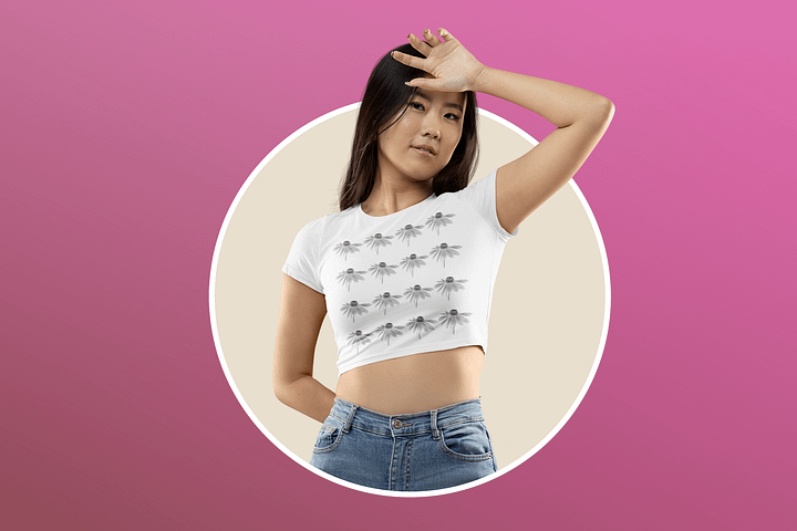 Abstract Repeating Grey Cone Flower Women's Cropped T Shirt product image (2)
