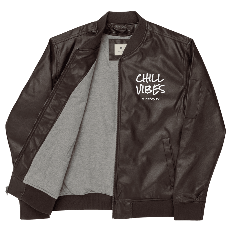 Embroidered Chill Vibes Heavyweight Faux Leather Bomber Jacket product image (3)