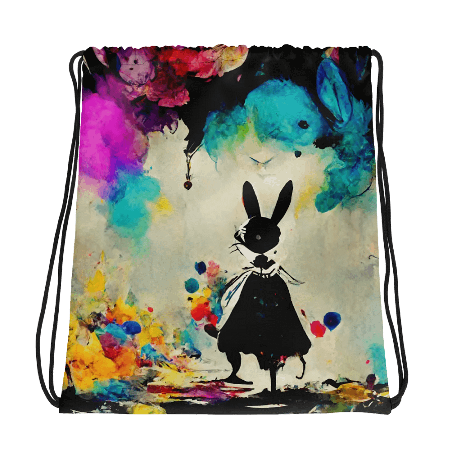 Vibrant Rabbit in Wonderland Adventure Drawstring Bag product image (1)