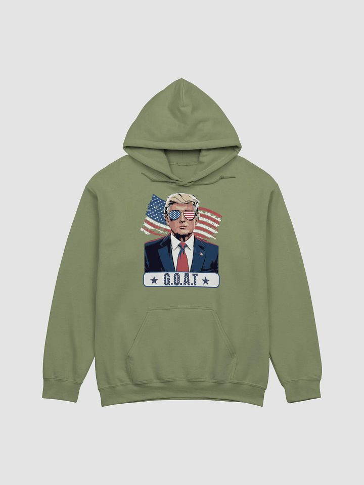 Trump "G.O.A.T" Hoodie – Patriotic USA Flag Sunglasses Design product image (1)