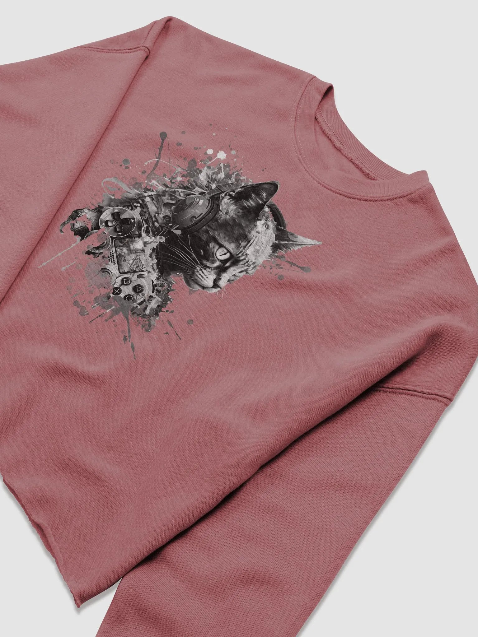 Black & White Gamer Cat Crop Crewneck product image (25)