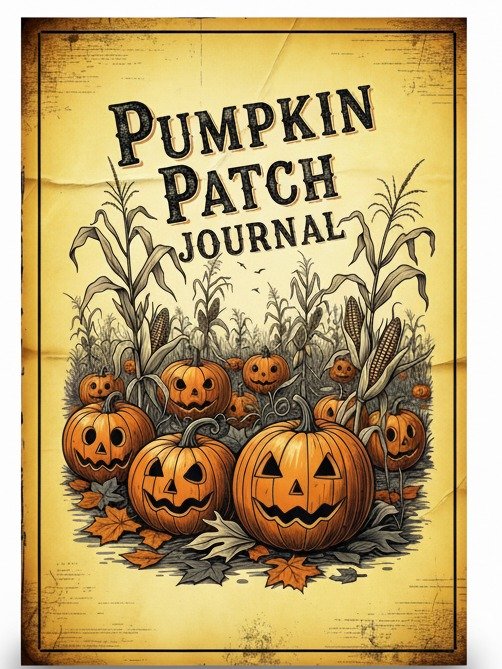 Pumpkin Patch Journal Cover, Digital Printable Halloween Journal, Fall Scrapbook, DIY Book Cover, October Planner Cover product image (1)