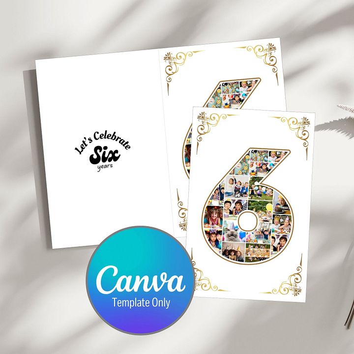 Six Year Celebration Card Photo Collage Canva Template product image (1)