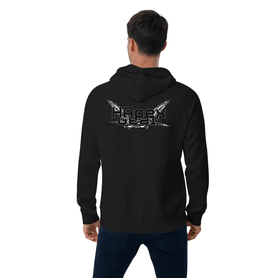 Unisex Eco Raglan Hoodie - Black HApex Gear White Logo product image (5)