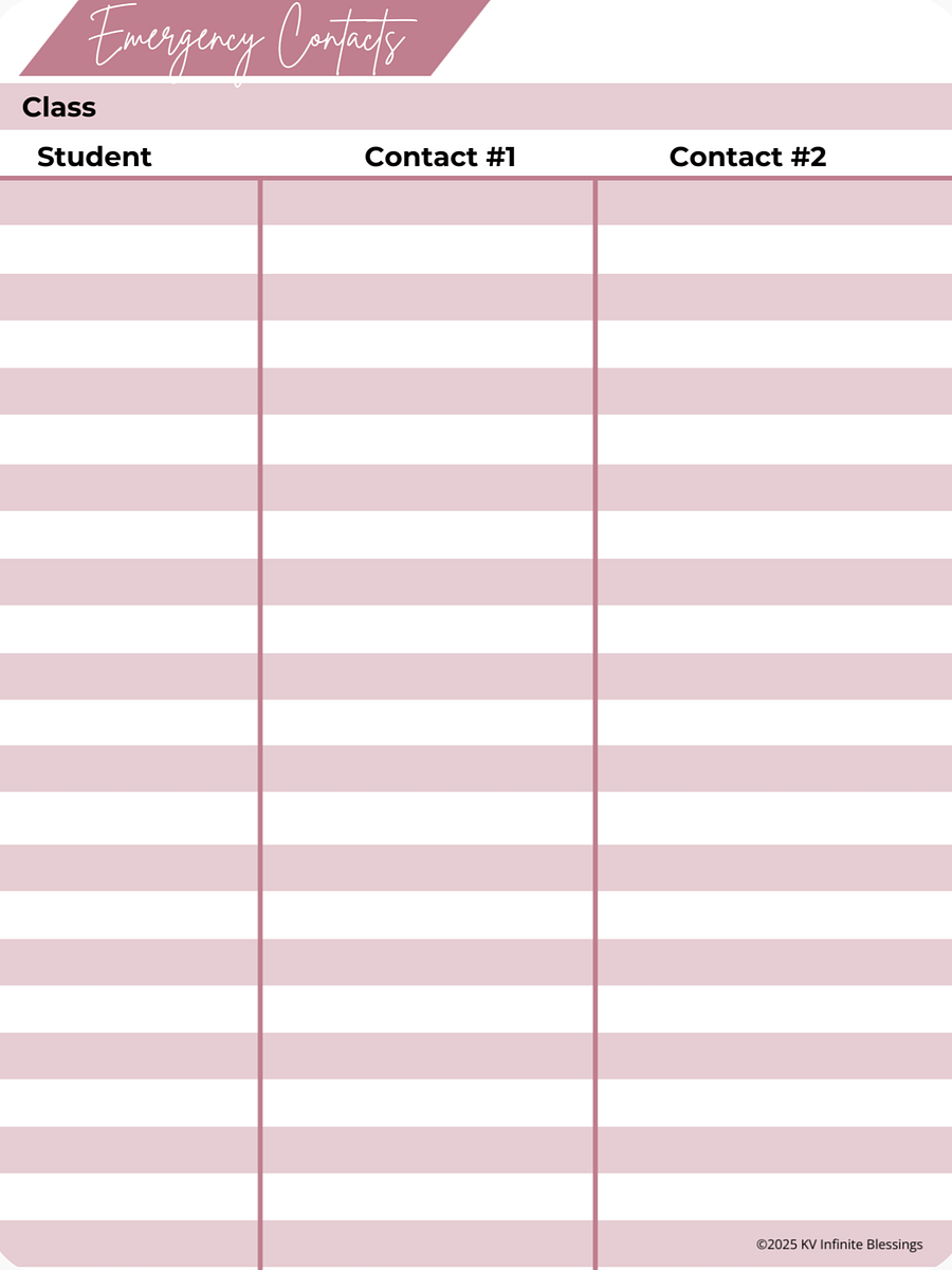 Emergency Contacts | Digital & Printable Bullet Journal Layout for Educators product image (6)